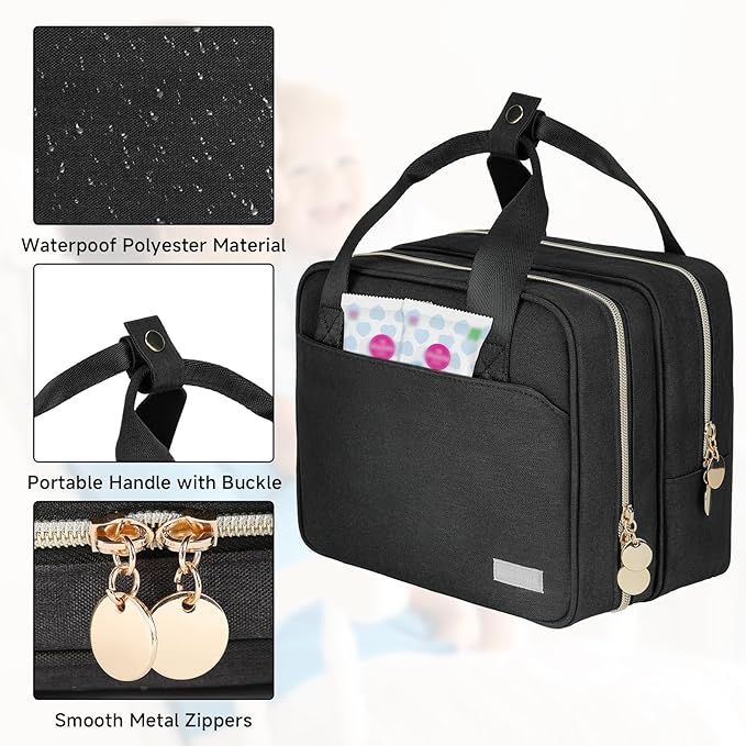 Wearable Breast Pump Bag with Cooler Compartment Compatible with Momcozy M5/S12 Pro, Elvie & Medela Pump in Style, Carrying Case with a Ice Pack & Waterproof Mat for Breast Pump and Accessories, Black