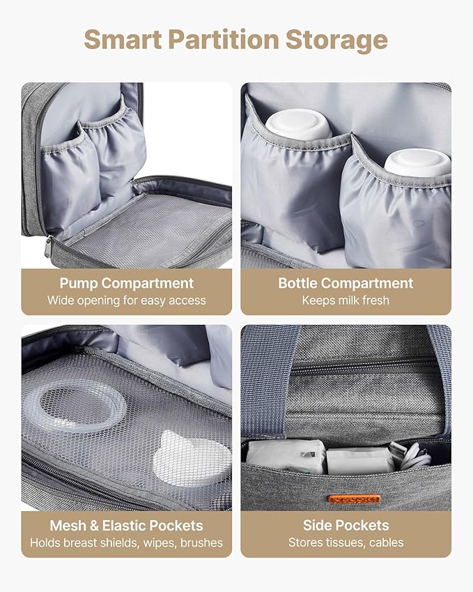 VEVOR Wearable Breast Pump Bag, Breast Feeding Bag with Ice Pack, Compatible with Momcozy, Medela and Elvie Pumps, Portable Pump Carrying Case for Breastmilk Storage, Work, Travel & Family Use, Grey