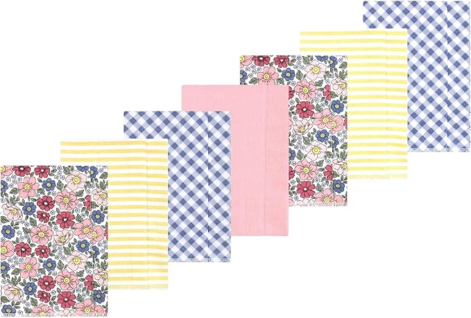 Luvable Friends Hudson Baby Flannel Burp Cloths 7pk, Pink Blue Floral