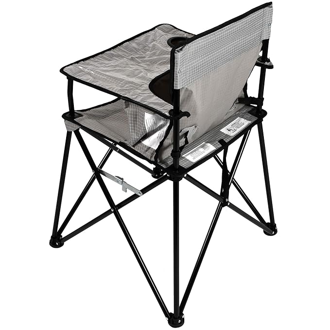 ciao! Baby Portable High Chair for Babies and Toddlers, Compact Folding Travel High Chair with Carry Bag for Outdoor Camping, 1 Count (Pack of 1) (Grey Check)