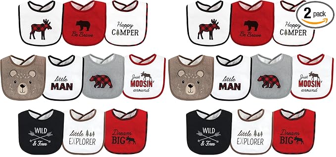 Hudson Baby Unisex Baby Cotton Terry Drooler Bibs with Fiber Filling, Boy Moose Bear, One Size (Pack of 2)