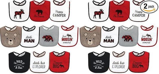 Hudson Baby Unisex Baby Cotton Terry Drooler Bibs with Fiber Filling, Boy Moose Bear, One Size (Pack of 2)