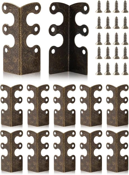 12 Pack Brass Baseboard Corner Protectors with Screws, 1.89 x 0.72 Inch Vintage Brass Skiffers with Screws for Furniture, Cabinet, Drawer and Table Protection