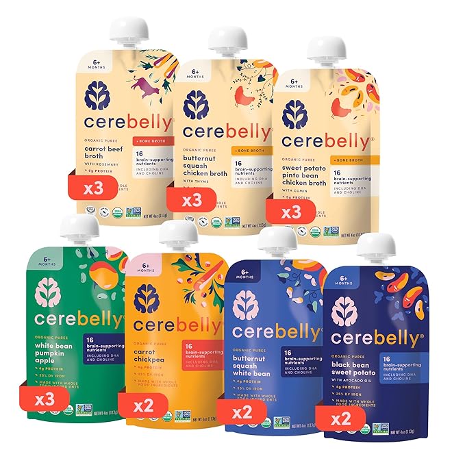 Cerebelly Organic Baby Food Pouches, Protein Bundle, No Added Sugar & Non-GMO, 4 oz, 18 Pack