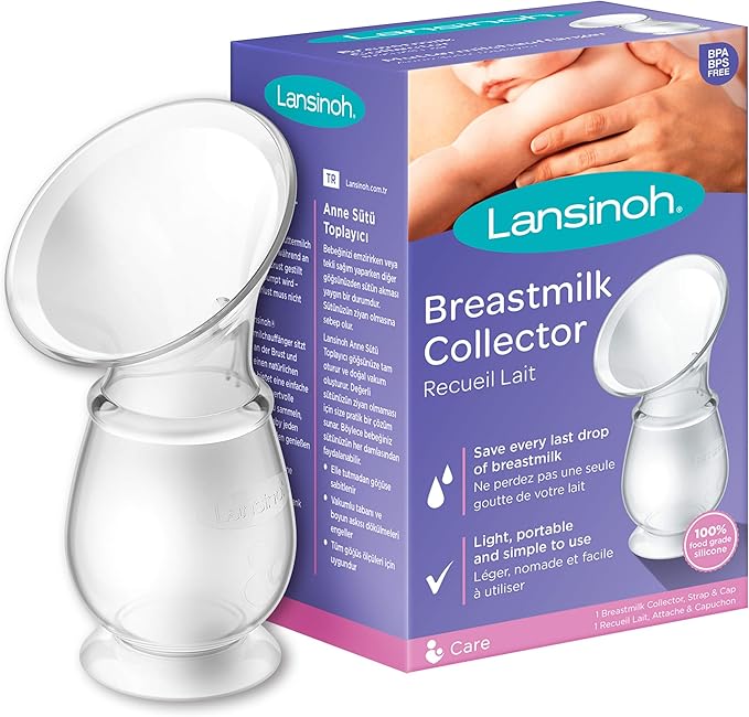 Lansinoh Breastmilk Collector Breastpump for Excess Breast Milk from Breastfeeding Mums BPA BPS Free 100% Silicone with Lid & Neck Strap, Transparent