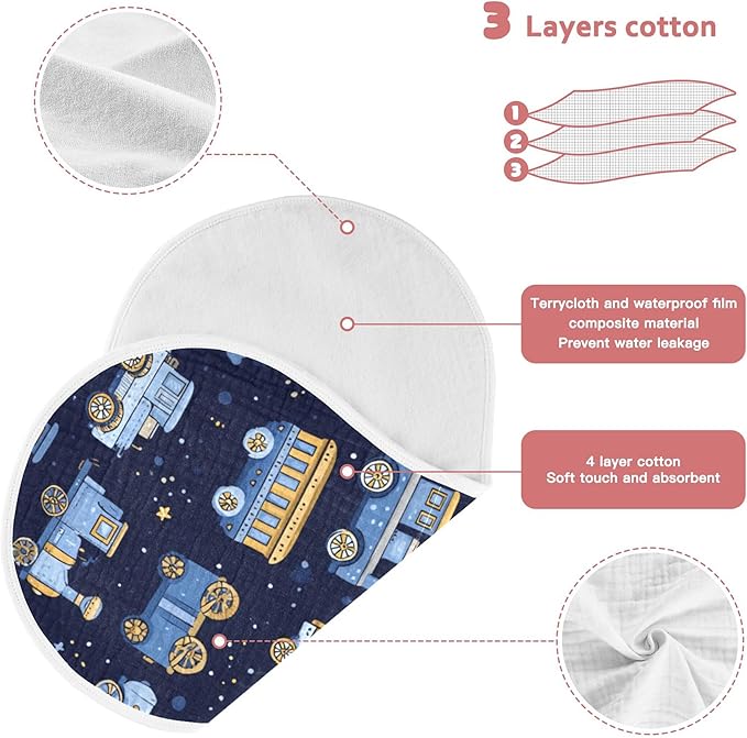 Trains Cute Blue Burp Cloths Baby Boys Girls Absorbent Soft Cotton Burping Cloths Rags 1 Pack
