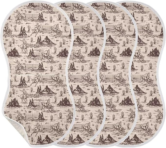Western Baby Muslin Burp Cloths Set of 4 American Cowboy Muslin Washcloths Cute Milk Spit Up Rags Soft Newborn Towel Burp Cloth Bib for Unisex Boys and Girls, 22 x 11 Inch