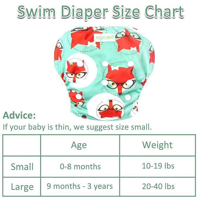 wegreeco Baby & Toddler Snap One Size Adjustable Reusable Baby Swim Diaper (Mermaid,Fox, Feather, Small, 3 Pack)