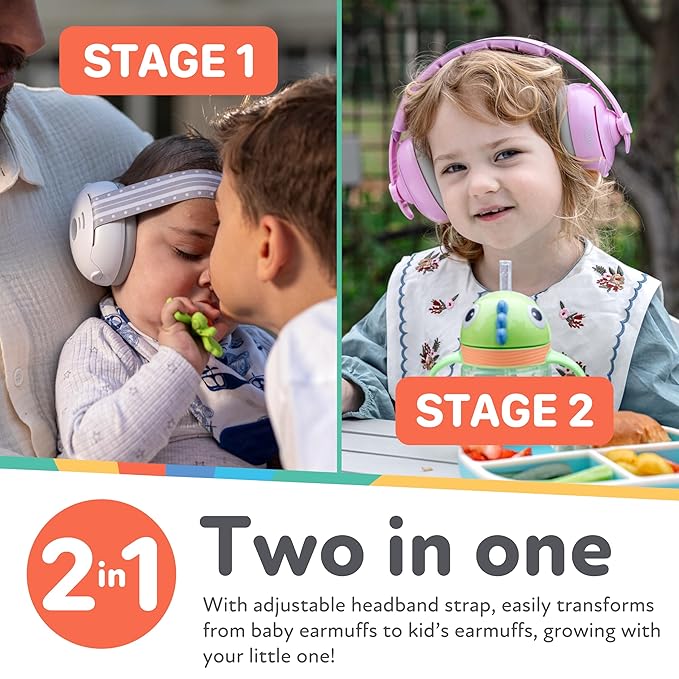Nuby Soft Sounds 2-in-1 Noise-Canceling Baby Earmuffs with Travel Case - Adjustable Noise Protection for Infants and Toddlers - Aqua