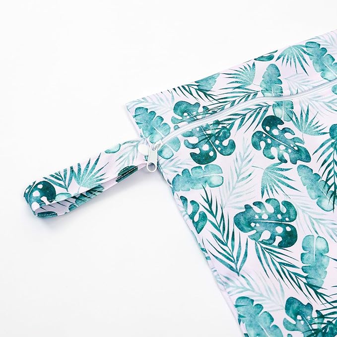 2 Pcs Wet Bags Waterproof Reusable Zippered Pocket Cloth Diaper Bag for Travel Beach Pool Swim, Baby Diapers,Gym Yoga Wet Clothes,Swimsuit,water wipes (Sea grass)