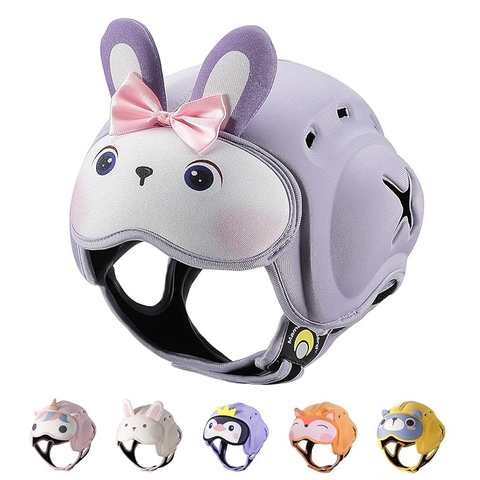 Mambobaby Baby Head Protector Helmet for Crawling and Walking, Breathable Soft Helmet, Ultra-Lightweight & Adjustable, Prevents Bumps Safety Helmet for Infants Toddlers 6-24 Months (Violet Bunny)