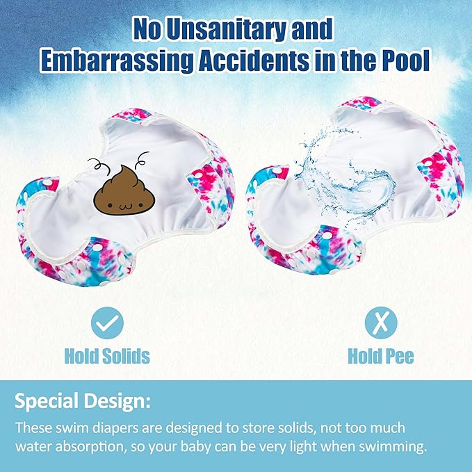 wegreeco Baby & Toddler Snap One Size Adjustable Reusable Baby Swim Diaper (Tie-dye, Small, 3 Pack)