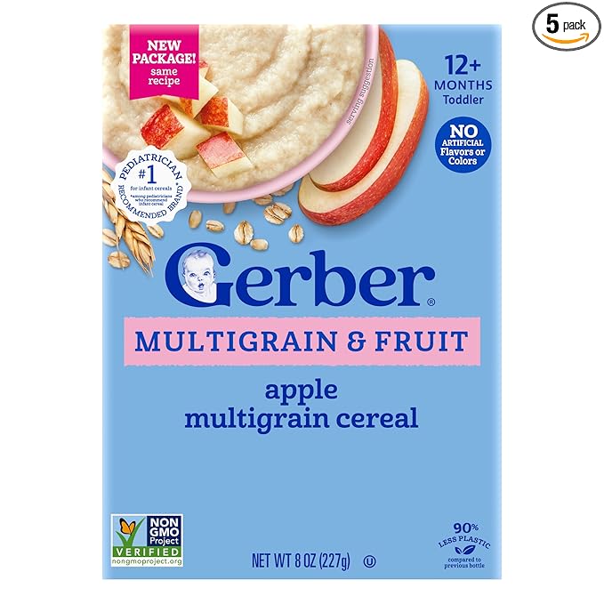 GERBER CEREAL FOR BABY Infant Dry Cereal MultiGrain Apple 5x8oz