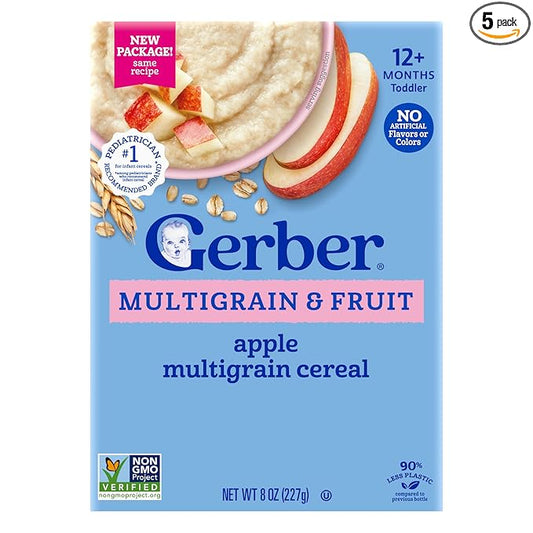 GERBER CEREAL FOR BABY Infant Dry Cereal MultiGrain Apple 5x8oz