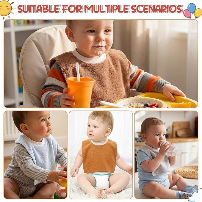 Foaincore 6 Pcs Pullover Baby Bibs Cotton Terry Toddler Absorbent Infant for Feeding and Drooling Towel Bib (Novel Colors)