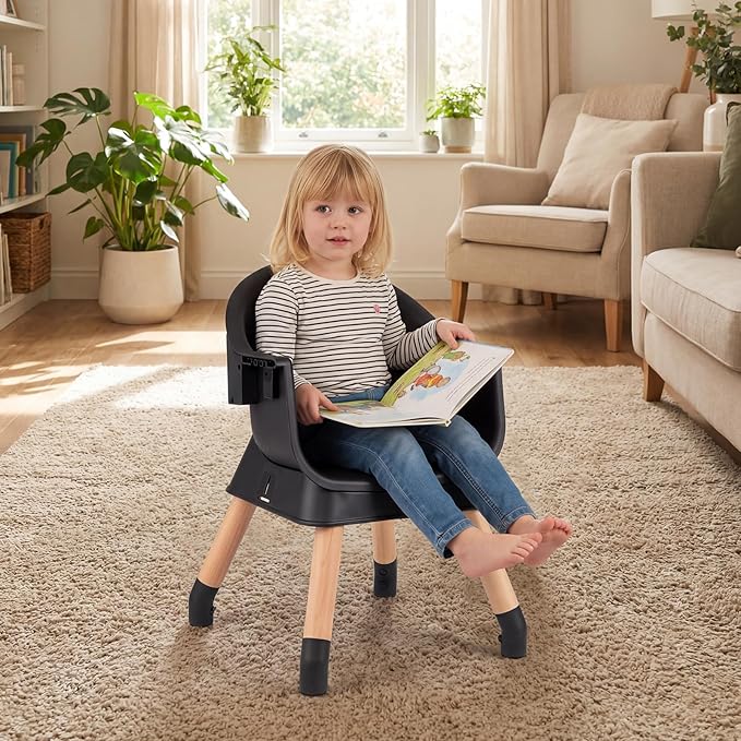 HONEY JOY 9-in-1 Baby High Chair, Convertible Wood Highchair for Babies and Toddlers/Dining Booster Seat/Table & Chair Set, Toddler Stool w/5-Point Safety Harness, Removable Cushion & Tray (Coffee)