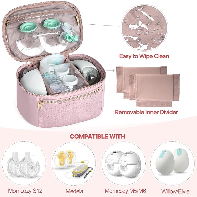 Fasrom Wearable Breast Pump Bag Compatible with Momcozy, Medela and Elvie Hands Free Pumps, Portable Carrying Case with Waterproof Mat for Working Moms Travel, Pink (Bag Only, Patent Design)