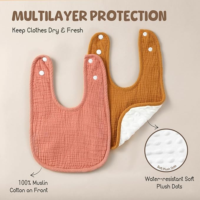 POIKSHARK 6-Pack Muslin Baby Bibs for Unisex Boys Girls, Cotton Baby Drool Bibs, Drooling and Teething Bibs for Infant