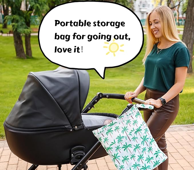 Wet Dry Bag for Cloth Diapers, 2PCS Waterproof Reusable Wet Bag with Zippered Pockets, Washable, Reusable for Travel, Beach, Pool, Stroller, Diapers, Dirty Gym Clothes, Swimsuits, 14x12In & 12x11In
