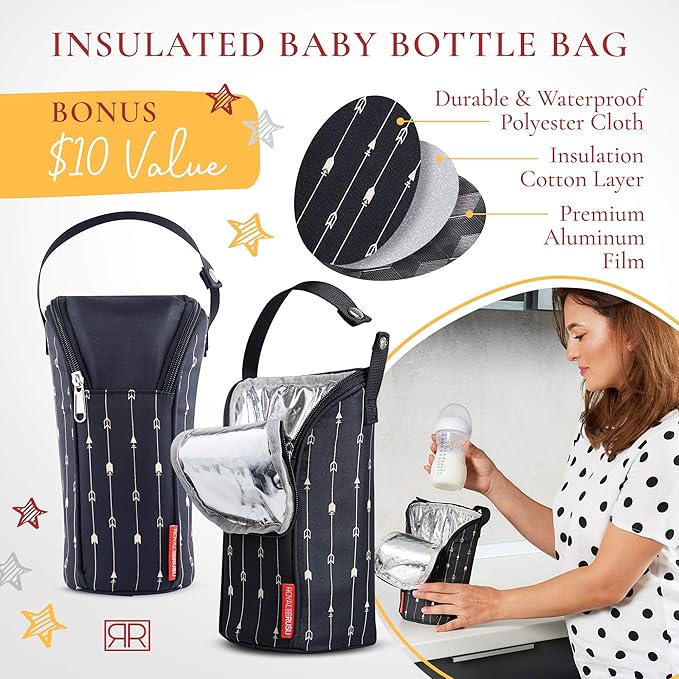 Portable Diaper Changing Pad Waterproof – B0NUS Insulated Baby Bottle Bag, 2-in-1 Diaper Clutch and Changing Mat, Wipe Clean Portable Changing Pad with Built-in Head Cushion (Black)