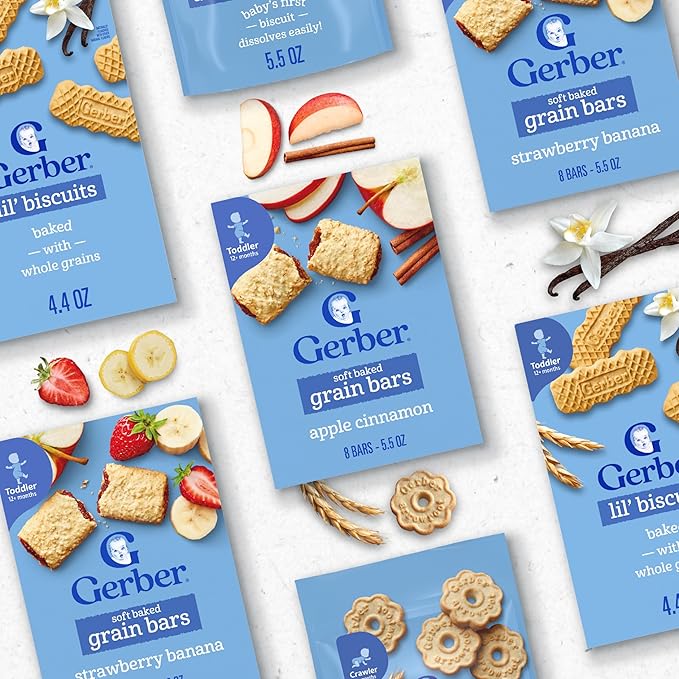 Gerber Snacks for Toddler Soft Baked Grain Bars, Apple Cinnamon, 5.5 Ounce (Pack of 8)