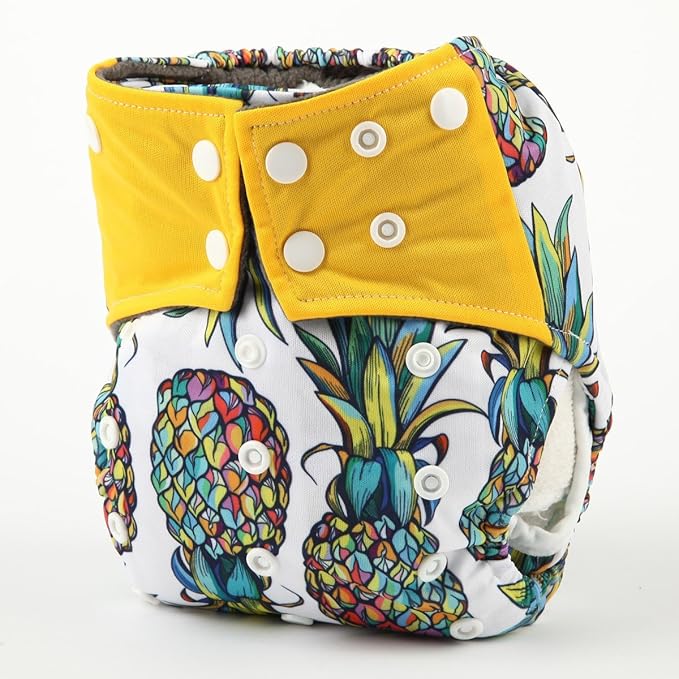 3 AIll in One Cloth Diapers Nappies for Night AIO Sewn in Insert Reusable Washable (Arrow Pineapple Pack)