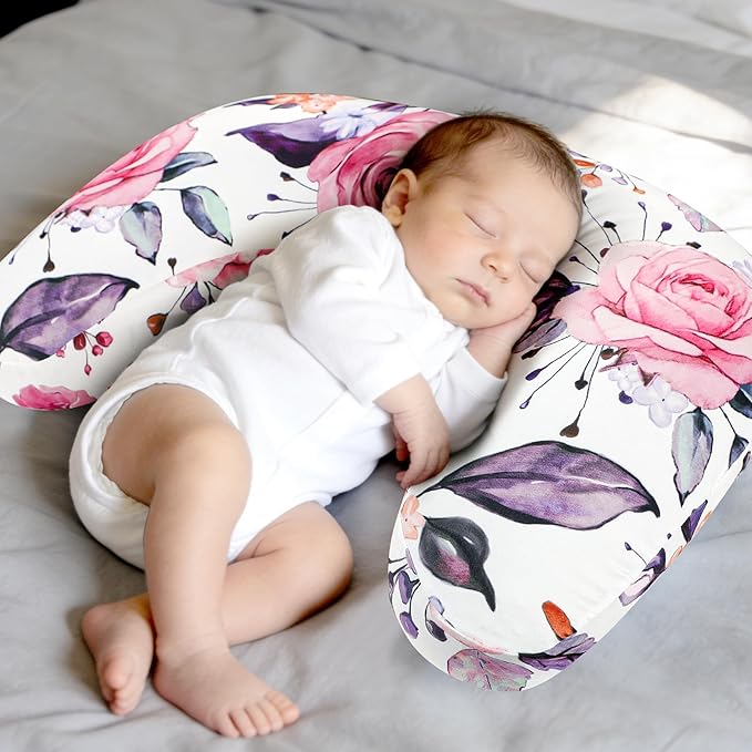 Pea Pod Nursing Pillow Cover, Soft Stretchy Nursing Cover for New-Designed Breastfeeding Pillow, Removable Feeding Slipover for Baby Boy and Girls, Pink Floral Pattern