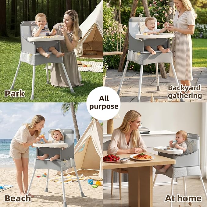 High Chair for Babies & Toddlers, Portable & Foldable Baby Feeding Chair with Removable Tray, Travel Highchair for Kitchen, Dining, Outdoors, Up to 33 lbs