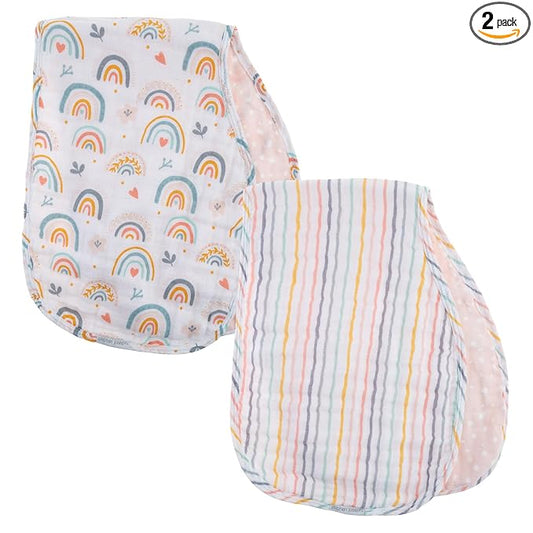 Stephen Joseph, Muslin Baby Burp Cloths, 2-Pack 100% Cotton, Burp Cloth for Baby Boys and Girls, Rainbow