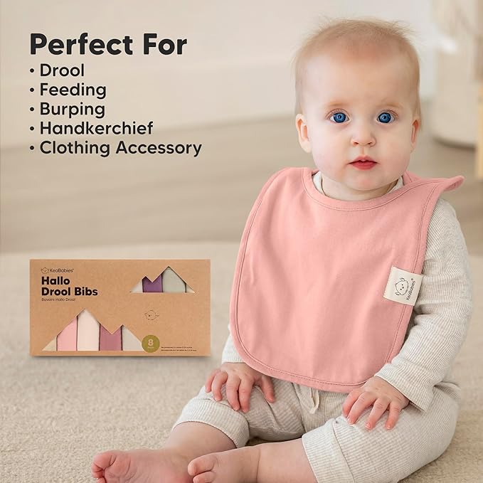 KeaBabies 8-Pack Bibs for Baby Girl, Boy - Pullover Large Baby Bibs for Drooling and Teething Infant, Newborn, Soft & Absorbent Organic Cotton, Long Torso Coverage Keep Toddler Clean & Dry (Dahlia)