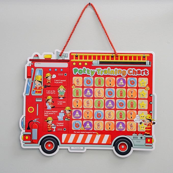 Potty Training Chart with 35 Stickers, 3 Reminder Stickers and Crown for Toddlers Boys and Girls - Potty Training Rewards for Kids - Fireman