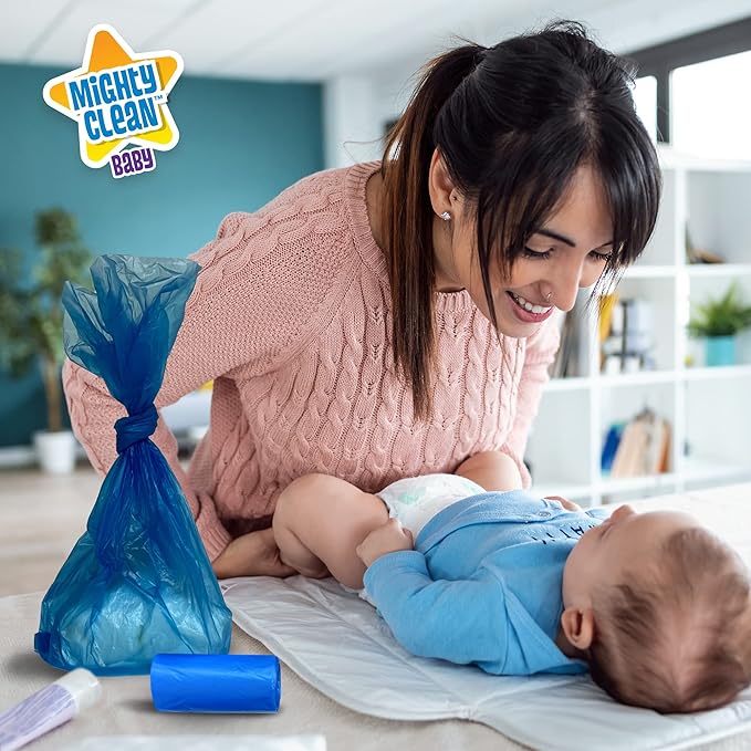 Mighty Clean Baby Disposable Diaper Bag Refill Rolls - Waste Sacks with Light Powder Scent - 144 Count