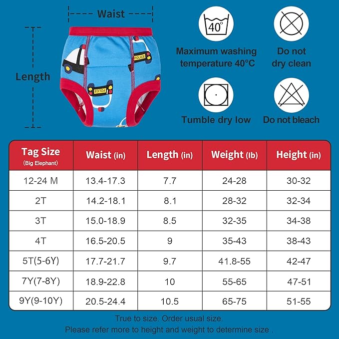 BIG ELEPHANT 10-Pack Baby Potty Training Underwear, Soft 100% Cotton Absorbent Training Pants for Boys & Girls, 7-8Y