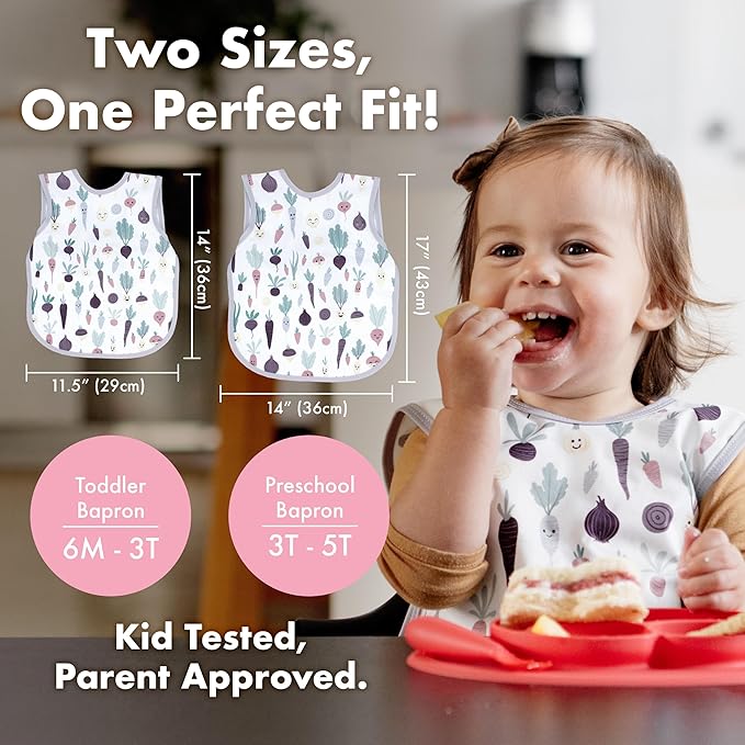 BapronBaby Root Veggies Bapron - No Neck Tie Safer Bib for Baby & Toddler - Soft Waterproof Stain Resistant - Machine Washable - Sz Baby/Toddler 6m-3T