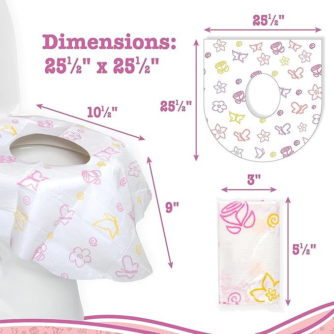 Potty Shields Toilet Seat Covers Disposable (20 Pack, Floral) - XL Waterproof Toilet Cover for Toddlers, Kids & Adults - Portable & Individually Wrapped for Travel, Potty Training & Public Restrooms