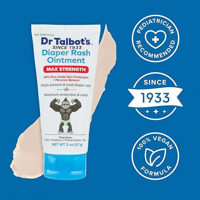 Dr. Talbot's Maximum Strength Diaper Rash Ointment - 2 oz - Zinc Oxide Skin Protectant with Peruvian Balsam - Treats and Prevents Rash