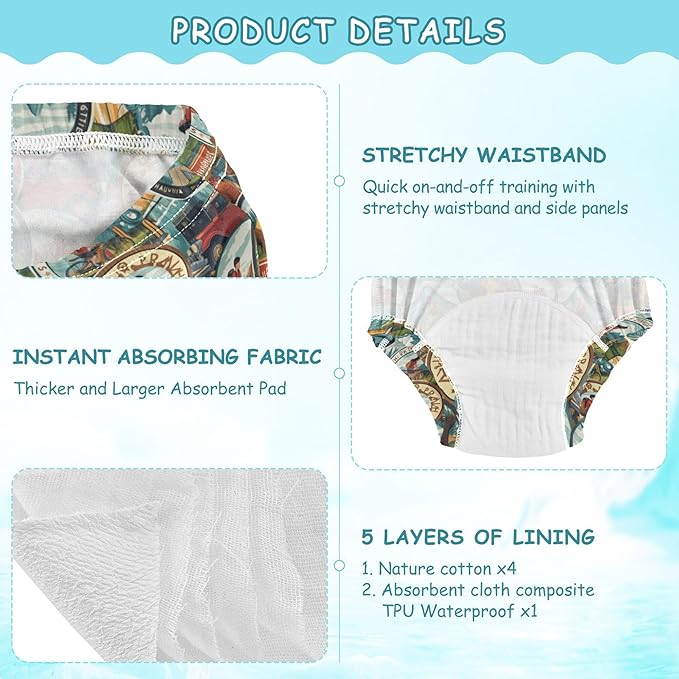 Baby Potty Training Undies Absorb Water Short Underwear for Toddler Boys 2T Circular Icons Depicting People Hiking Bear Cubs and Bears