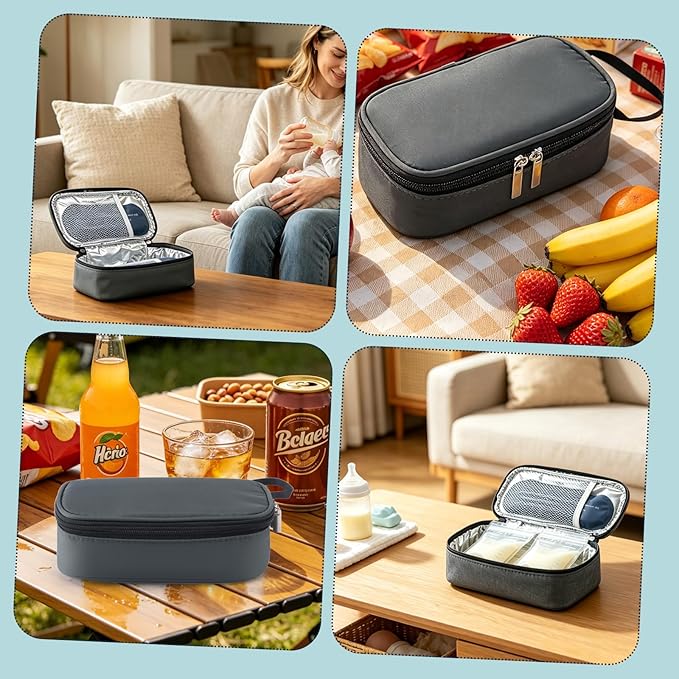 Breastmilk Cooler Bag with Ice Pack, Portable Insulated Breast Milk Storage Cooler Bag, Small Stylish Breastmilk Storage Bag Cooler with Wrist Strap (Dark Gray)