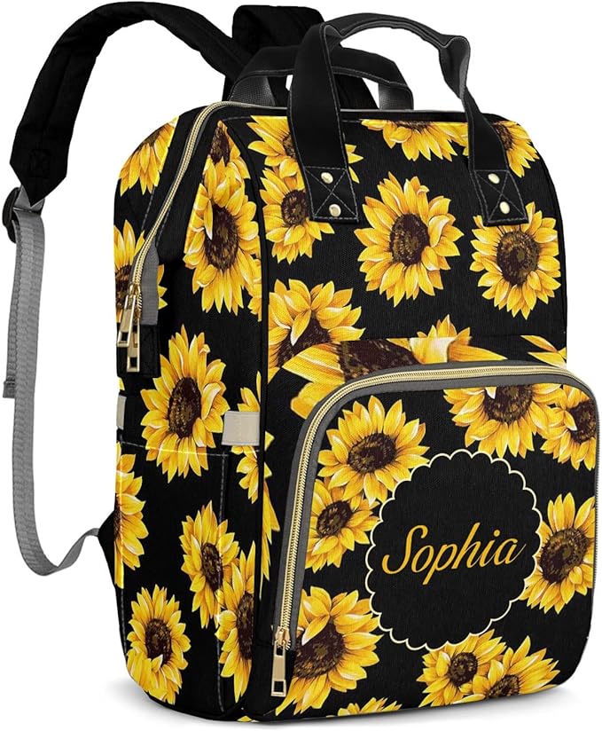 Sunflowers Mommy Bag for Baby Girl Custom Diaper Bag Backpack Waterproof Multi-Function Travel Camping Picnic Diaper Carrying Bag