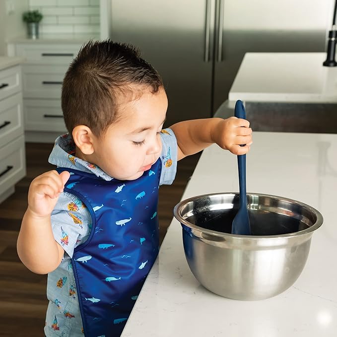 Tiny Twinkle Mess Proof Baby Bib for Boys | Waterproof Toddler Bib for Eating | Baby Apron for Feeding, Machine Washable | Perfect Shower Gift (Ocean Life, 6–24M)