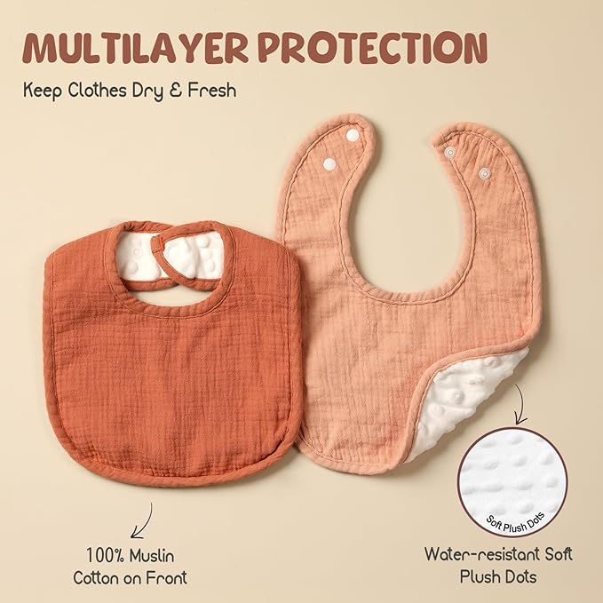 POIKSHARK 6-Pack Muslin Baby Bibs for Unisex Boys Girls, Cotton Baby Drool Bibs, Drooling and Teething Bibs for Infant