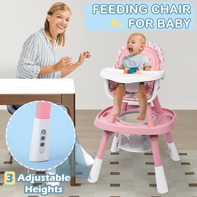 Xilingol 15-in-1 Convertible High Chair, 2-in-1 Baby Highchair & Activity Center W/Toys, Booster Seat | Building Block Table | Toddler Chair W/Removable Tray & 5-Point Harness & 2-Layer Cushion
