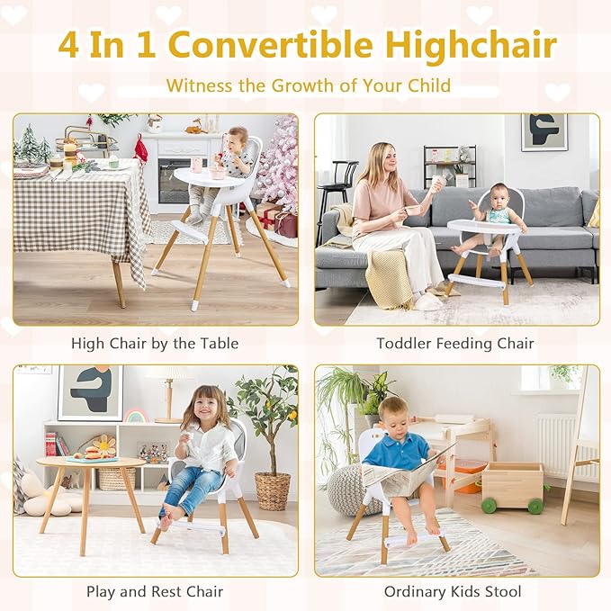HONEY JOY High Chair, 3-in-1 Eat & Grow Highchair/Booster Seat/Toddler Chair w/Removable Tray, Safety Harness, Steel Legs, PU Cushion and Footrest for Baby, High Chair for Babies and Toddlers (Gray)