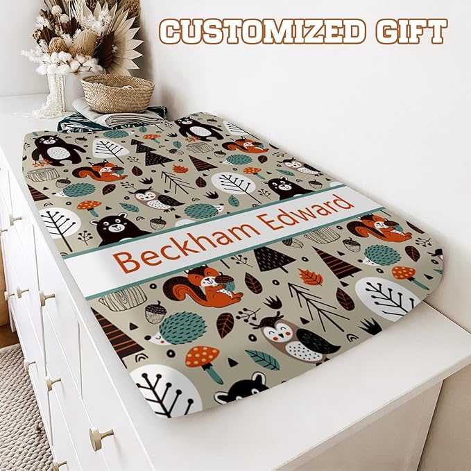 Personalized Baby Changing Pad Cover - 2 Piece Baby Pee Pad Cover Nursery Bedding with Name, Portable Pink Pattern Diaper Changing Pad Gifts for Infant