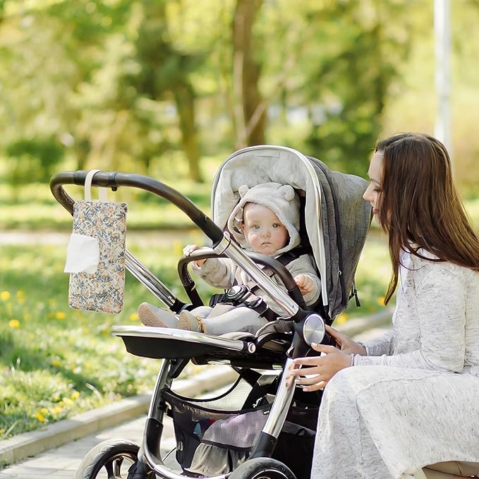 Quilted Baby Wipe Holder Floral Diaper Pouch Portable Quilted Wipes Bag for Car, Stroller
