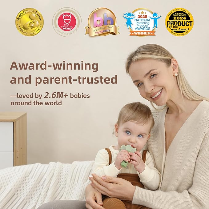 Moonkie Baby Fruit Feeder for Self-Feeding: Controlled Flow Design for Safe First Foods - BPA Free Silicone Food Feeder with Freezer Tray for Cooling Comfort - Baby Shower Gifts 4M+ - 2 Pack
