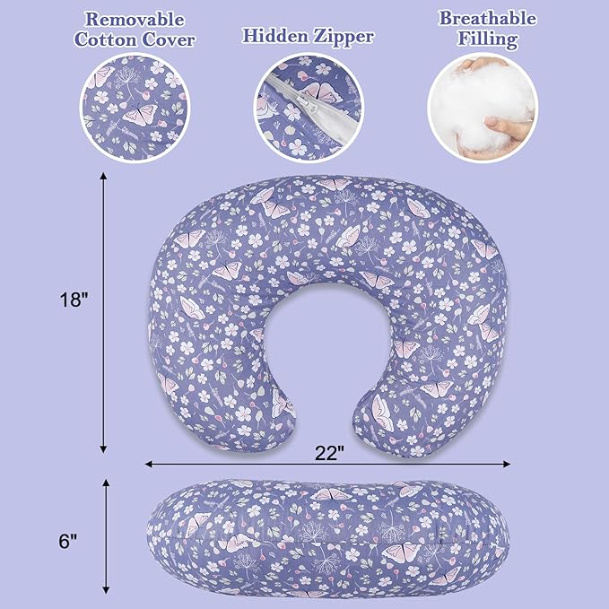Nursing Pillow & Breastfeeding Pillow – Ergonomic C-Shape for Breastfeeding & Bottle Feeding, Standard Size Breathable with Washable Cover, Hypoallergenic,Tummy Time & Sitting Support (0-12Months)