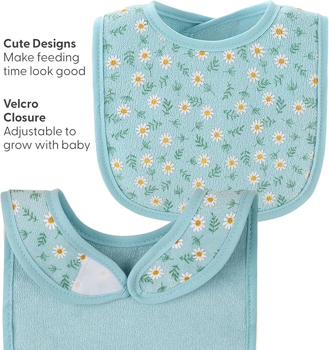The Peanutshell Baby Girl Terry Bib Set of 10-100% Cotton, Soft, Absorbent Baby Bibs for Girls, Toddler Baby Girl Bibs Set, Newborn & Infant Bib - Rainbow Floral