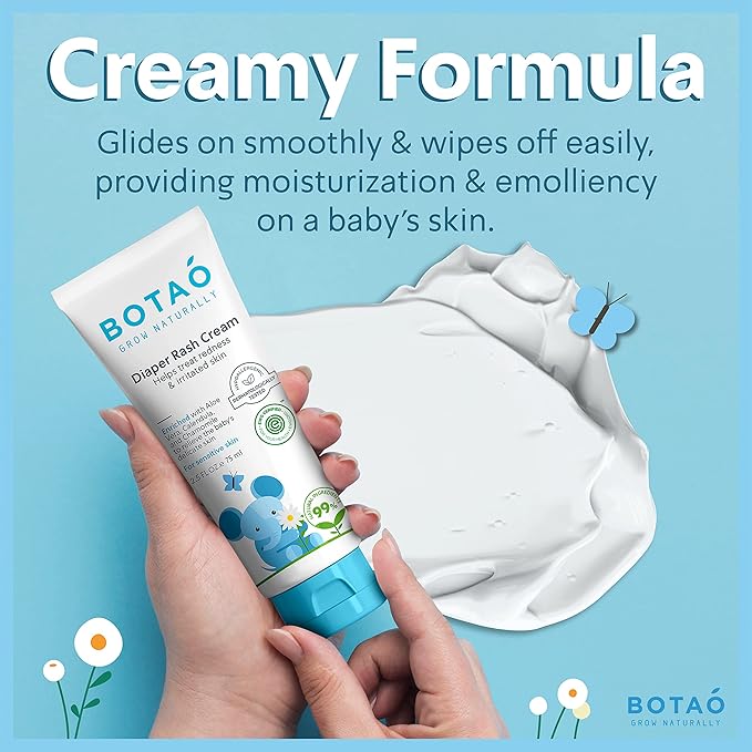 BOTAO Baby's Natural Diaper Cream | Organic Diaper Cream EWG Verified | Naturally Soothes Baby Rashes | Baby zinc Ointment Natural | For Sensitive Skin with Aloe Vera & Calendula, 2.5Oz (2 Pack)