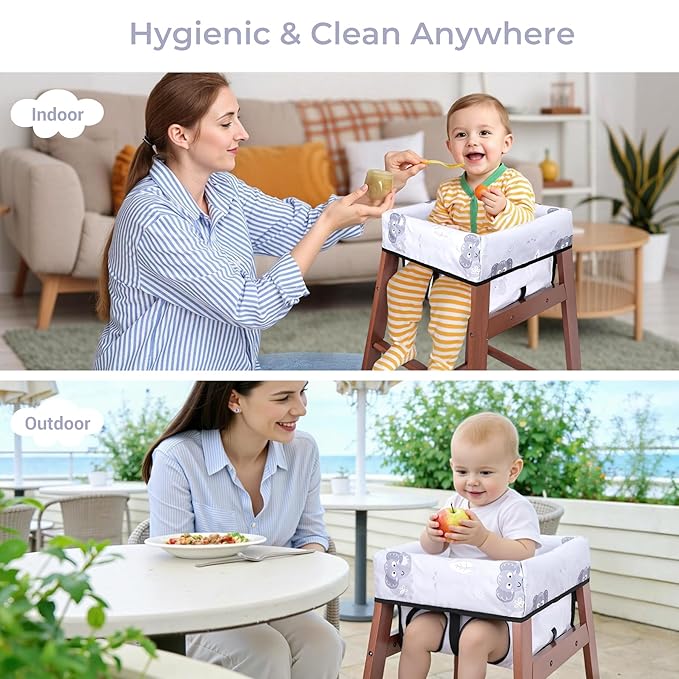 COOLBEBE Baby High Chair Cover with 3-Point Harness, Waterproof & Machine Washable Portable Seat Cover, Fits Wooden Chairs for Restaurant, Travel, Home & Dining Out, Grey